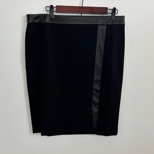 White House Black Market Black Pencil Skirt w/ Faux Leather Trim Size 12